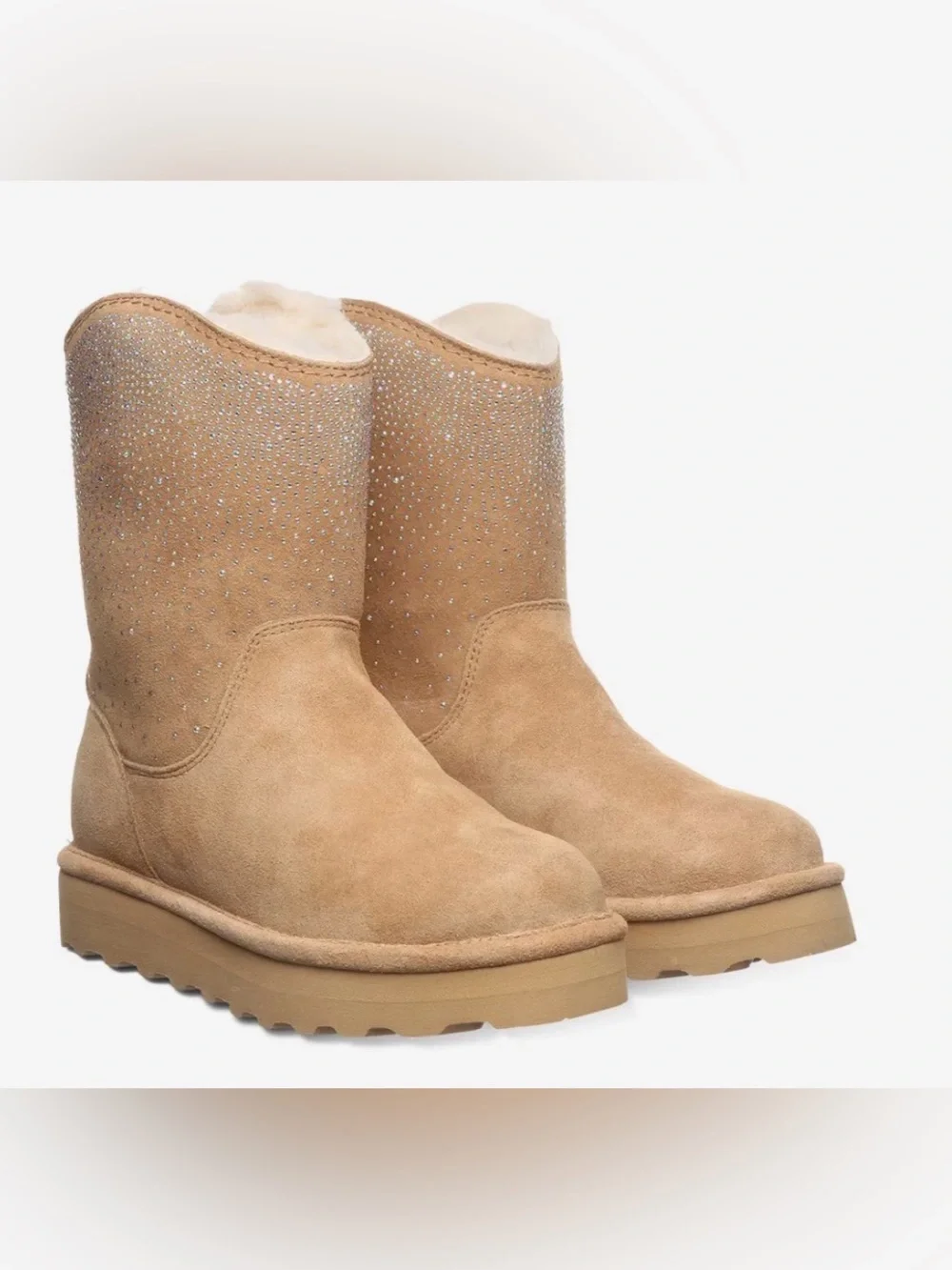 BearPaw Tan Suede Mid-Calf Boot with Sparkle Studs size 7 BNWT